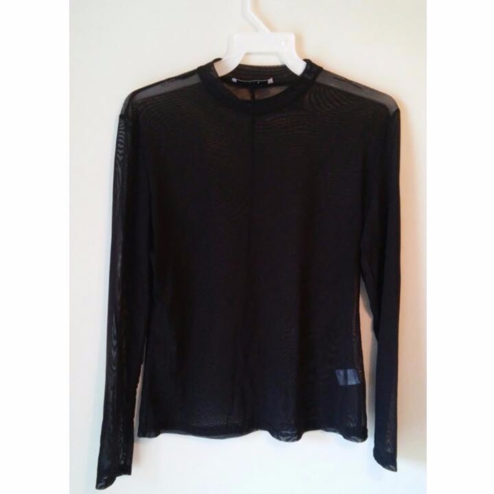 Long Sleeve Black Sheer Mesh Top